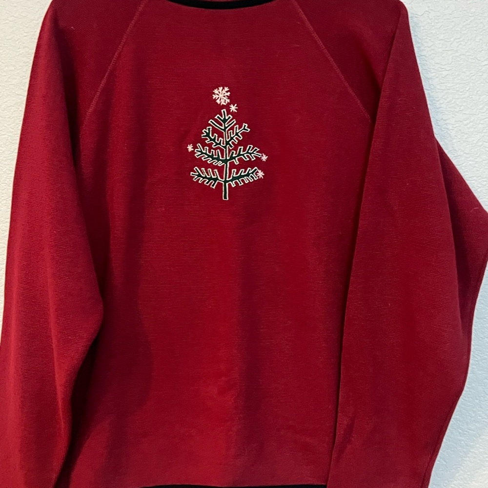 Vintage Knit Woolrich Red Sweater with Snowflake Tree Design